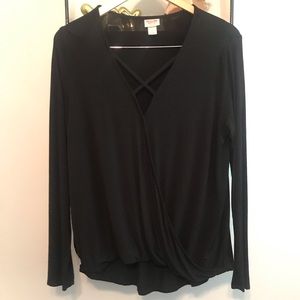 Black Criss Cross Long Sleeve Top